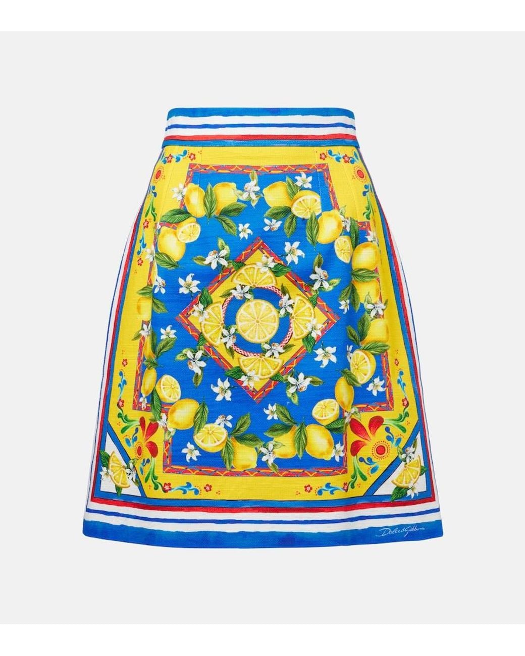 Dolce & Gabbana Blue Printed Cotton-Blend Miniskirt