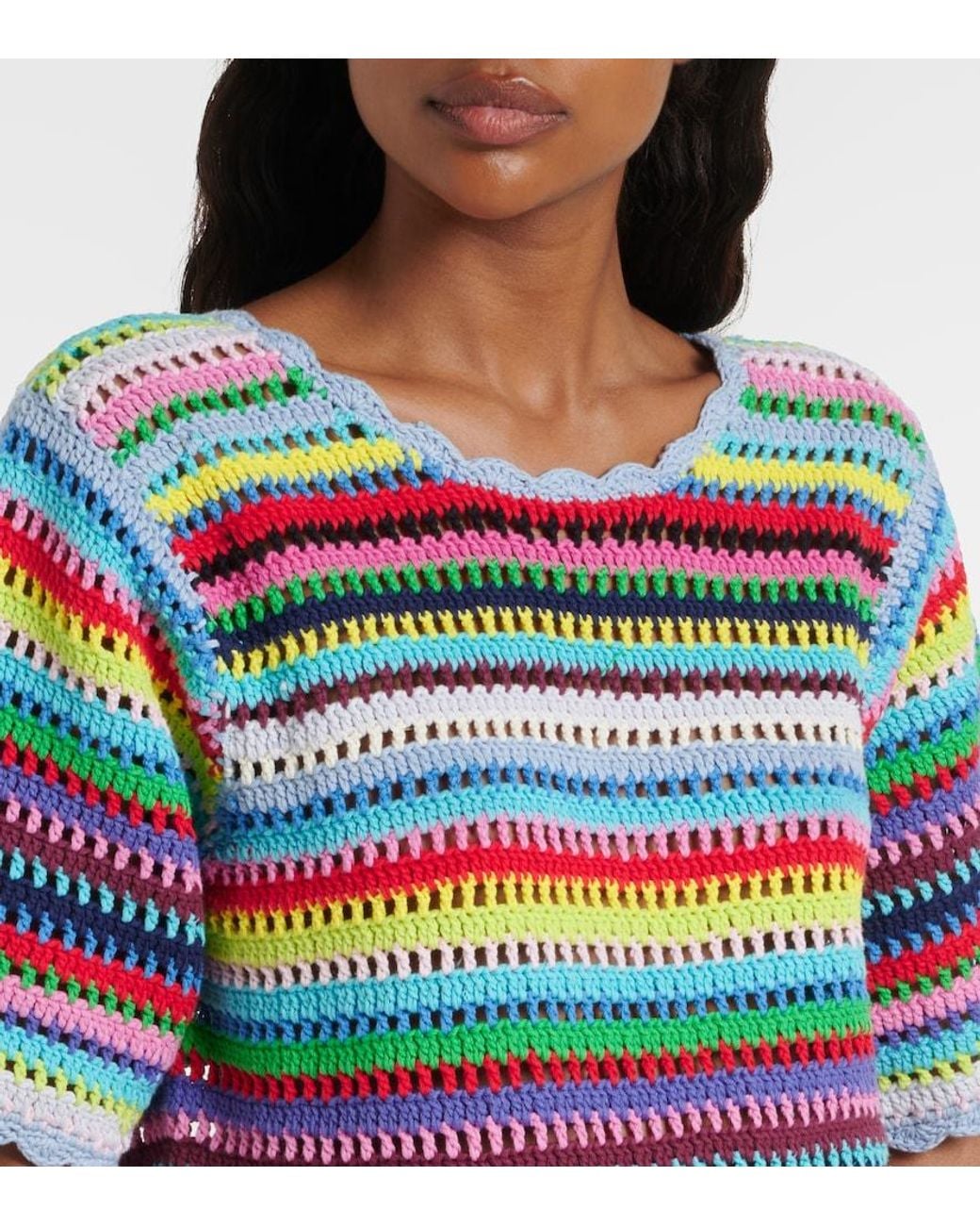 Top De Croche De Algodon A Rayas Ganni de color Blue