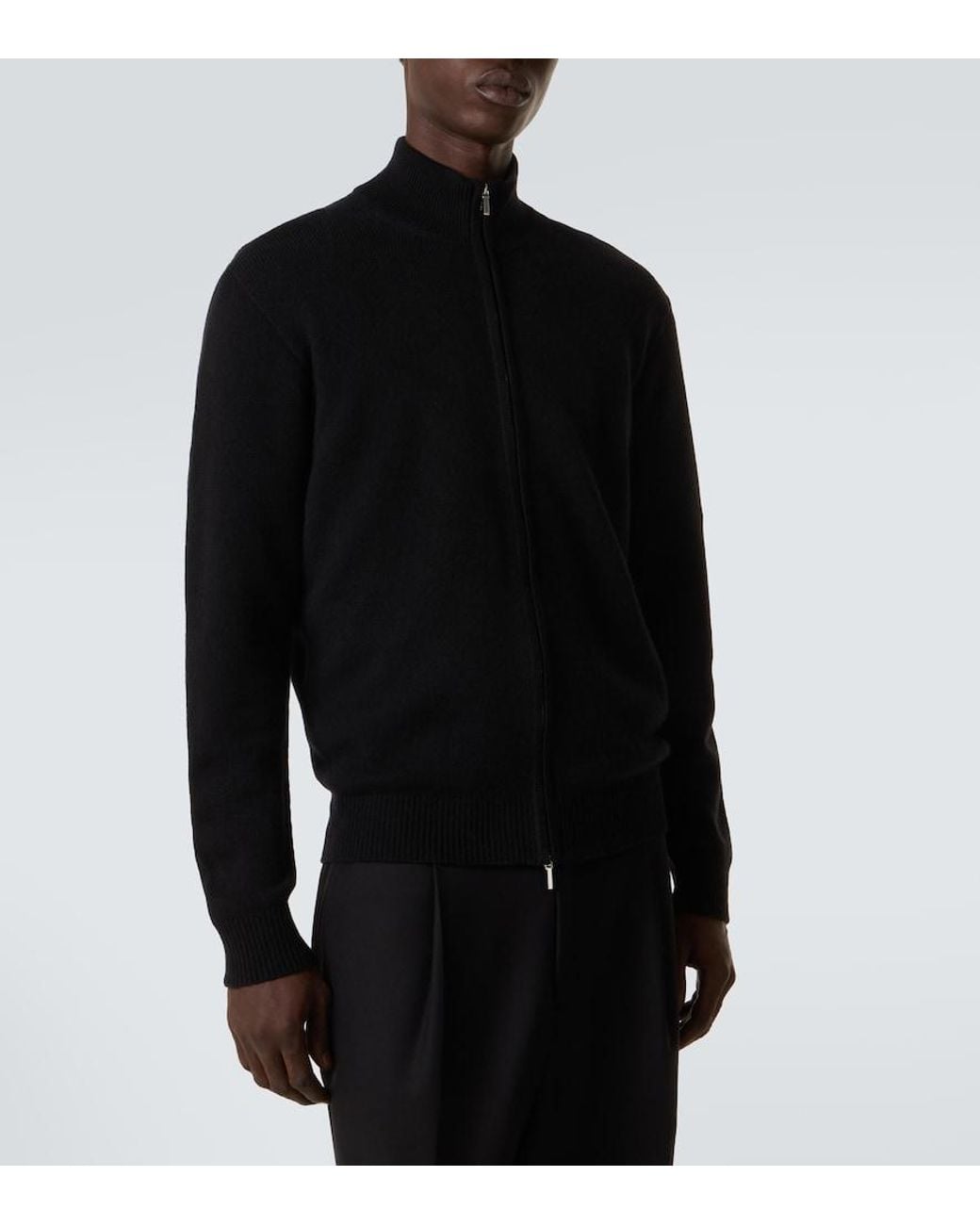 Saman Amel Black Halle Ribbed-Knit Cashmere Zip-Up Sweater for men