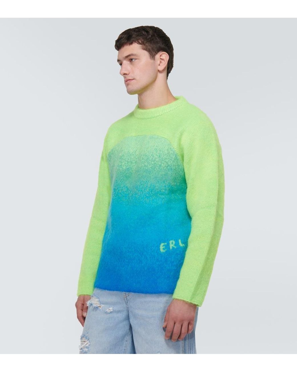 ERL Blue Knitted Mohair-Blend Sweater for men