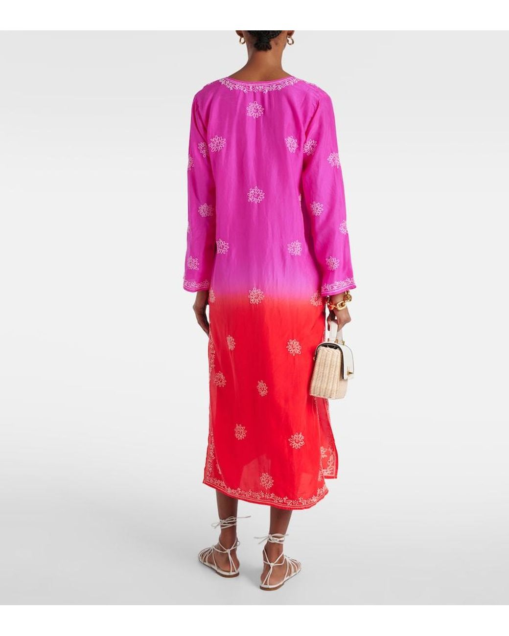 Juliet Dunn Pink Embroidered Ombre Silk Kaftan