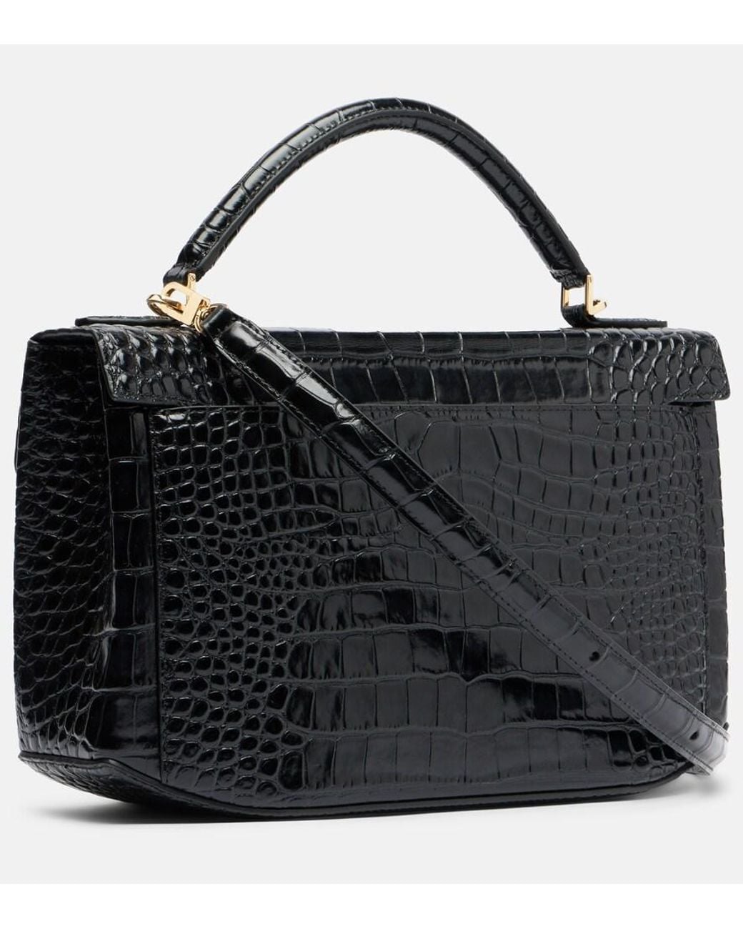 Totême Black Box Small Croc-Effect Leather Top-Handle Bag