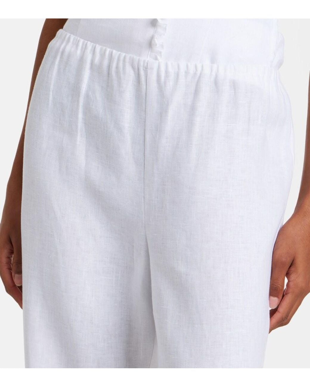 Posse White Florence Ruffled Linen Wide-Leg Pants
