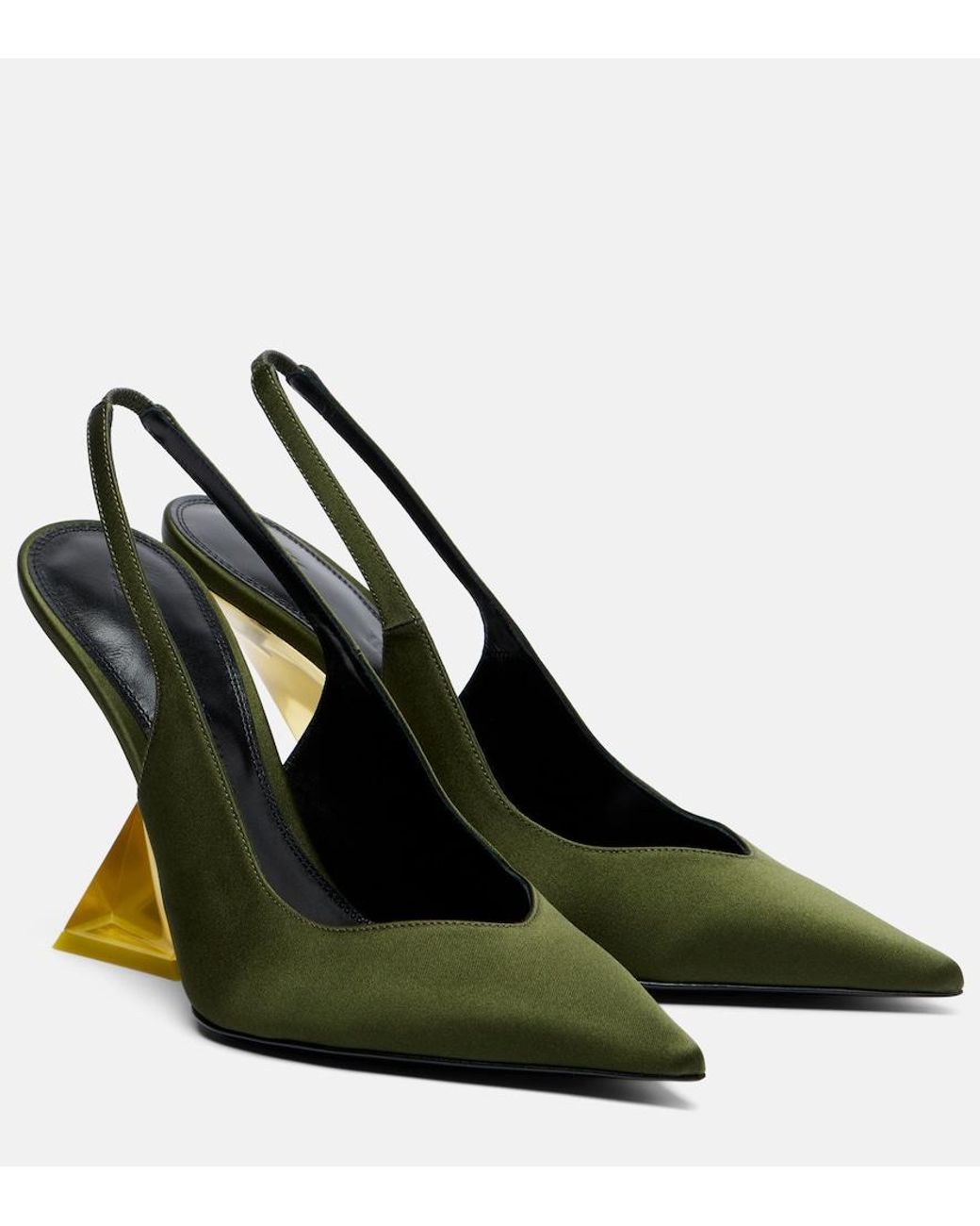 The Attico Green Cheope Satin Slingback Wedges