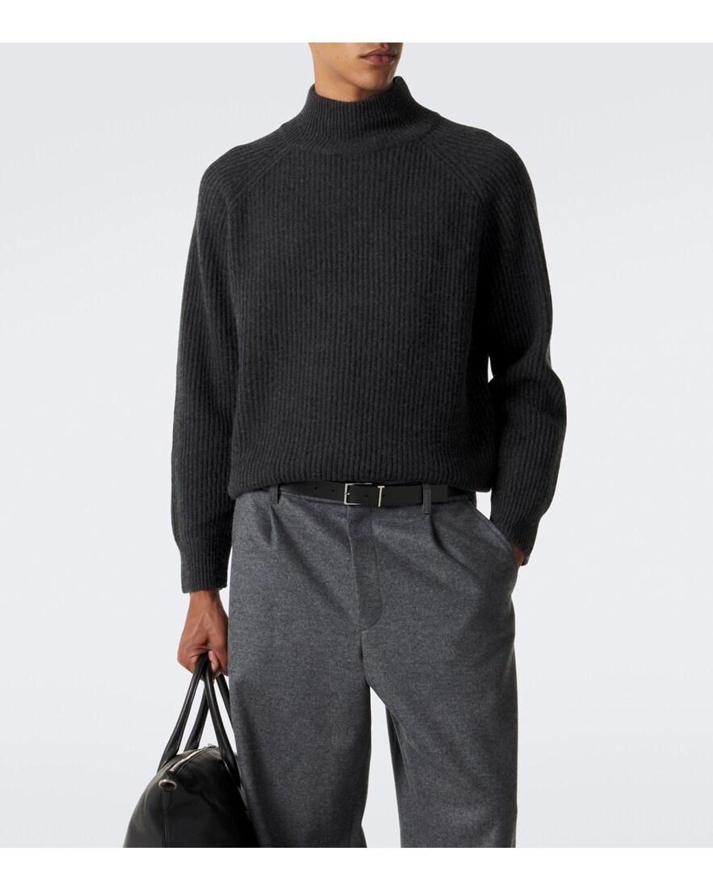 LeKasha Black Ribbed-Knit Cashmere Sweater for men
