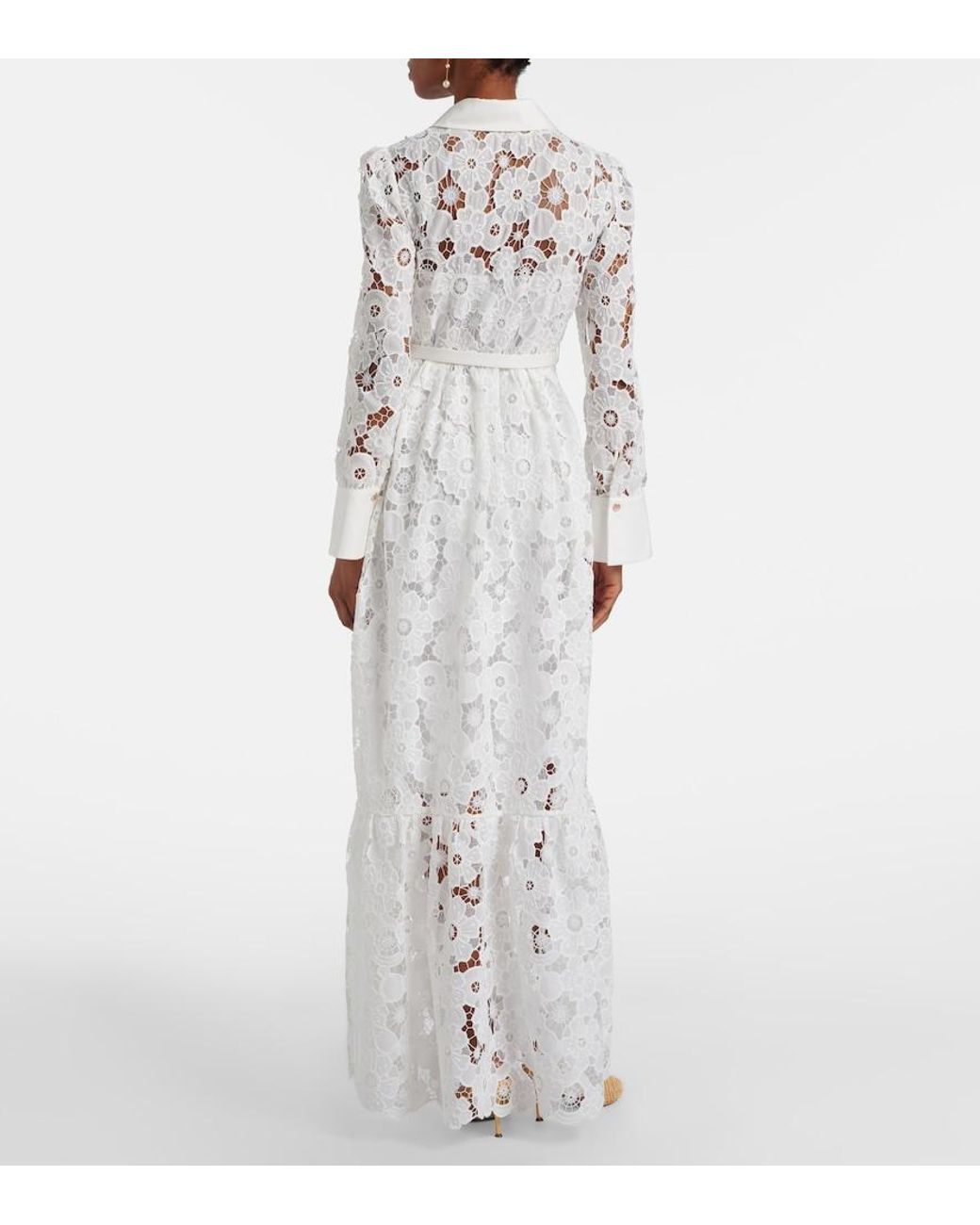 Self-Portrait White Belted Guipure Lace Shirt Dress