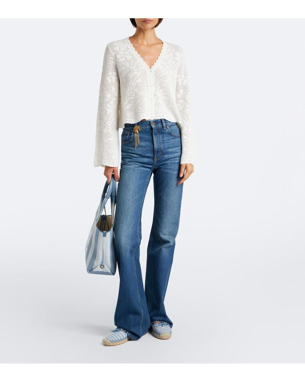 Chloé White Pointelle Scalloped Cotton Cardigan