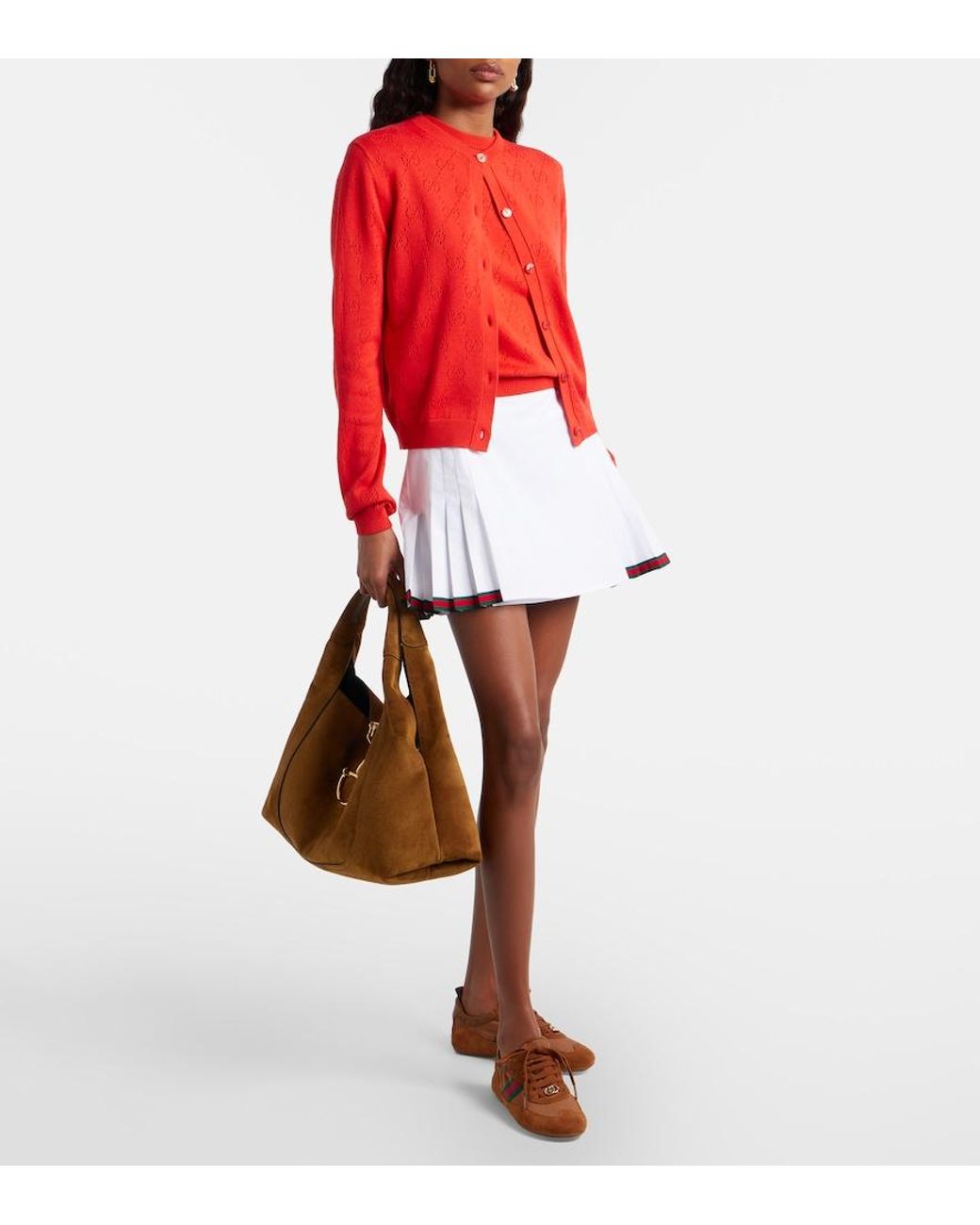 Gucci Red Gg Pointelle Silk And Cotton Cardigan