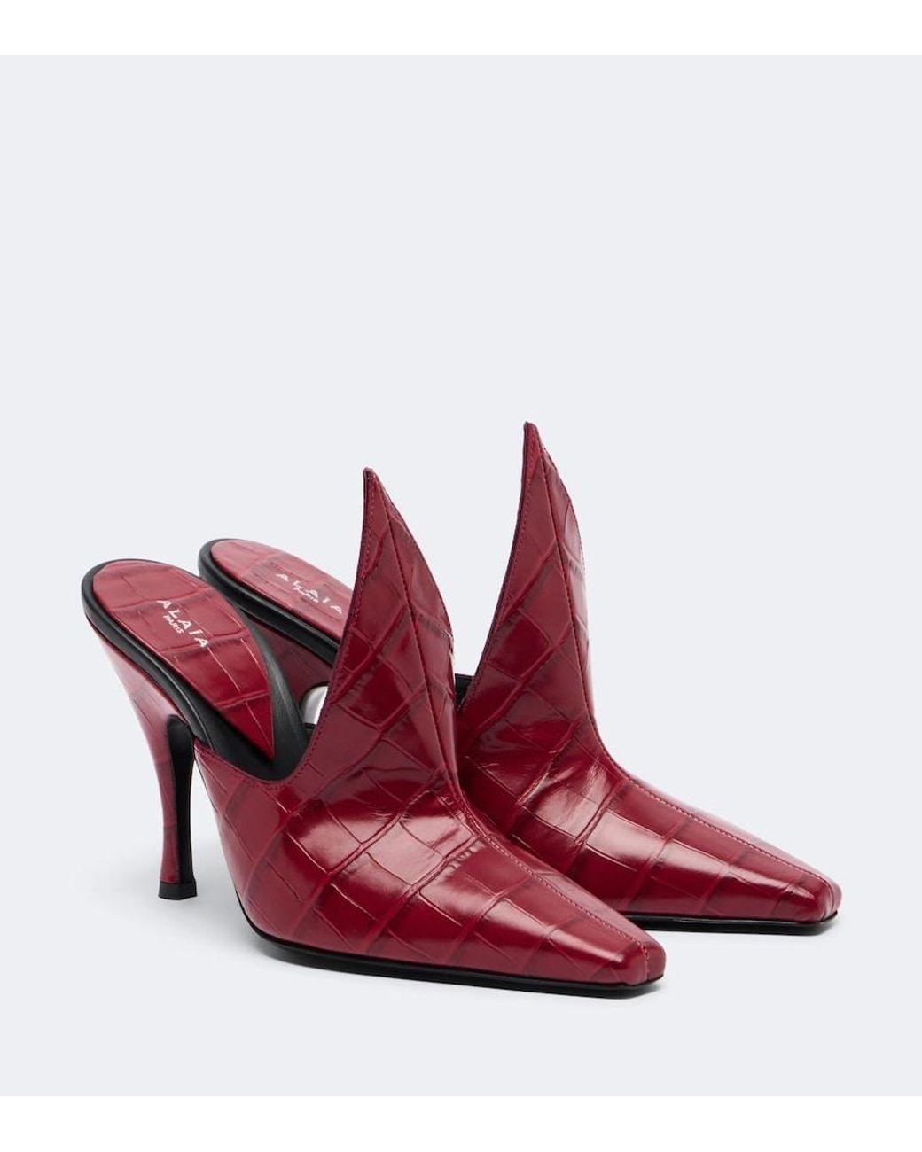 Alaïa Red Croc-Effect Leather Mules
