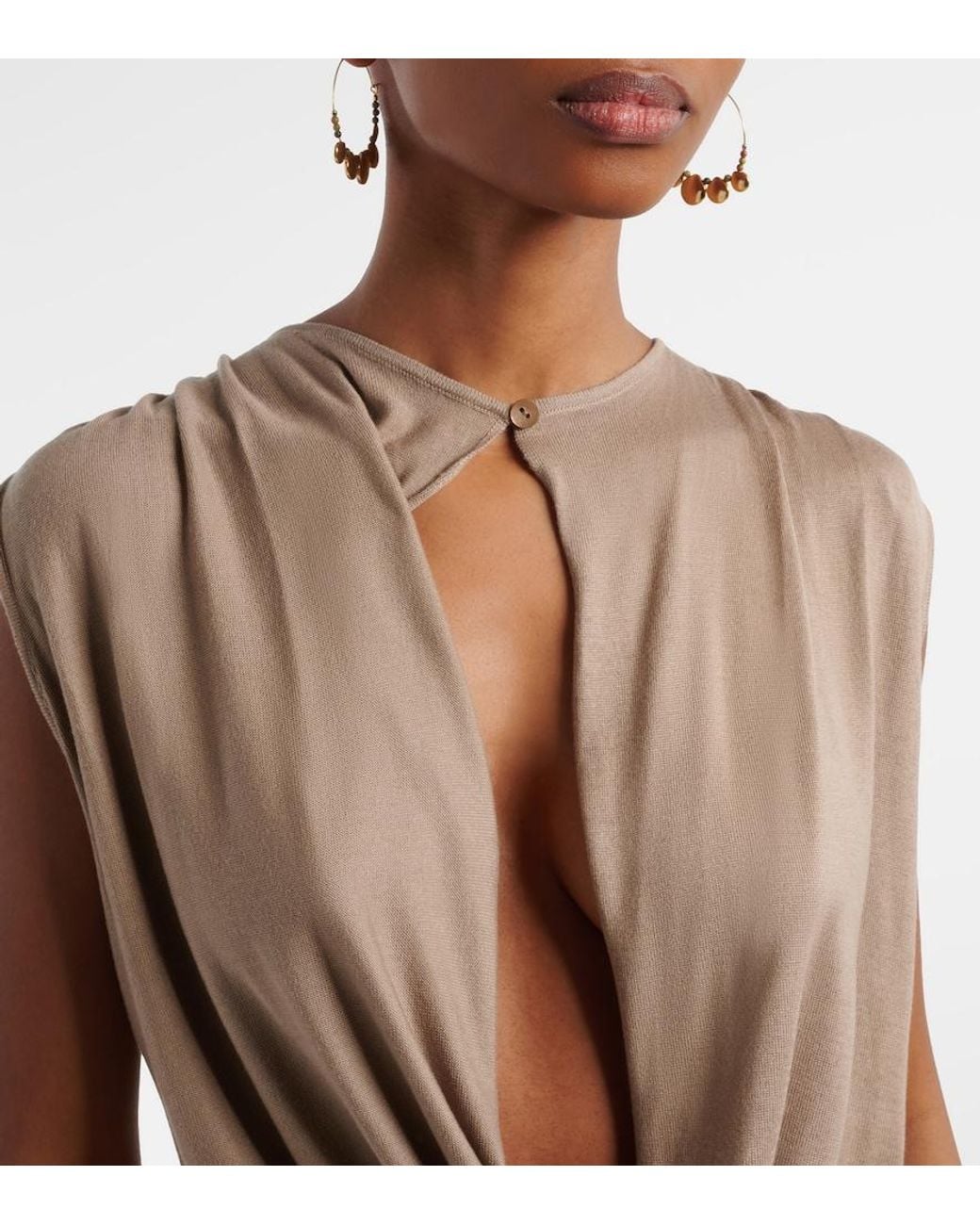 AYA MUSE Natural Esme Cutout Draped Silk-Blend Crop Top