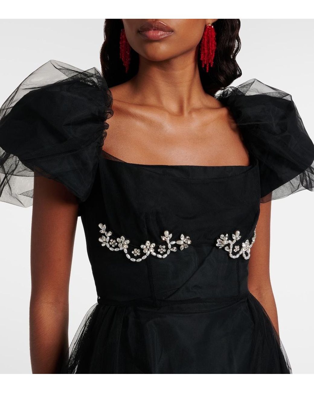 Simone Rocha Black Embroidered Tulle Midi Dress