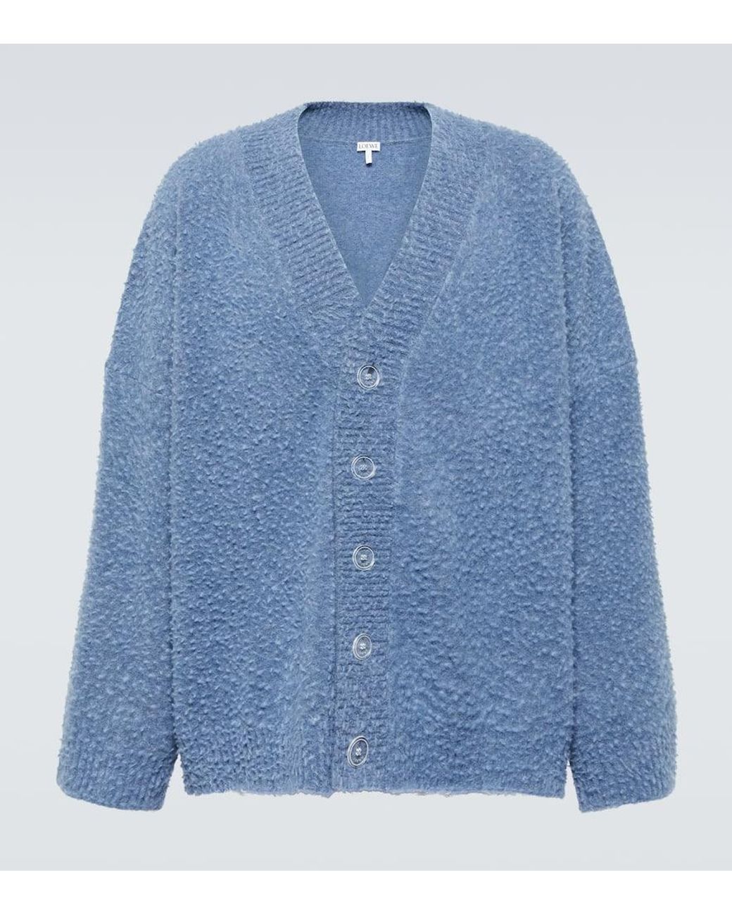 Loewe V-neck Branded-button Wool-blend Cardigan in Blue for