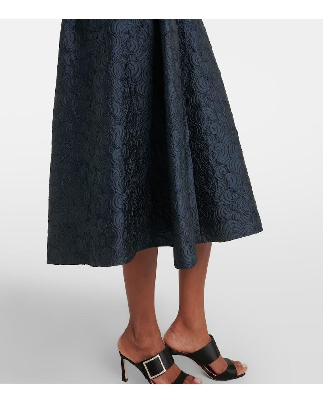 Max Mara Blue Belted Jacquard Midi Dress
