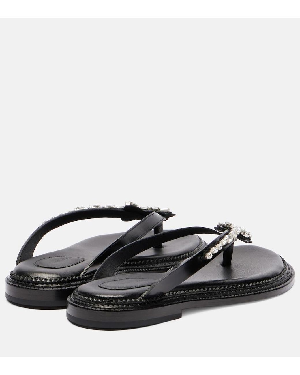 Simone Rocha Black Embellished Leather Thong Sandals