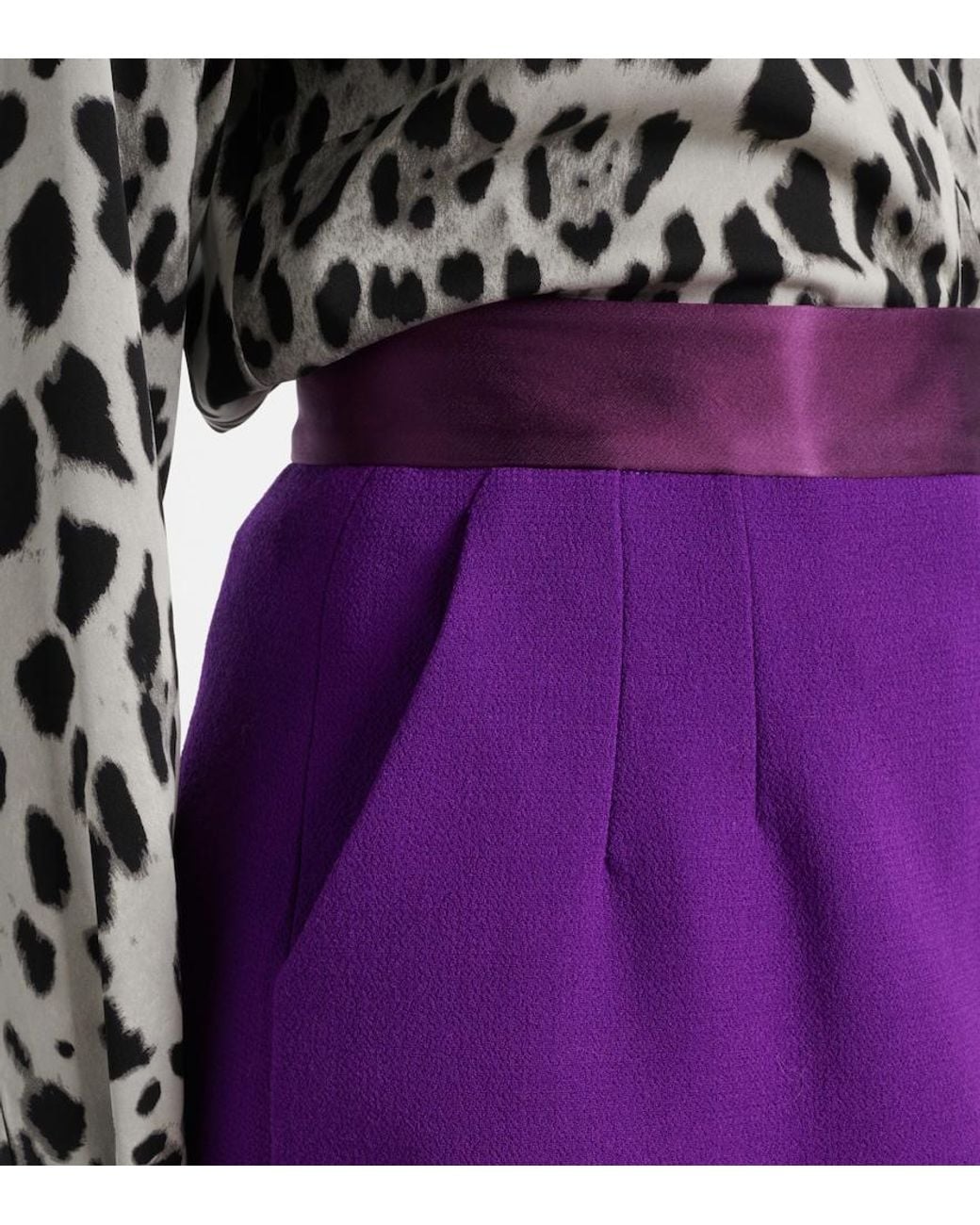 Dolce & Gabbana Purple High-Rise Wool-Blend Crepe Pencil Skirt