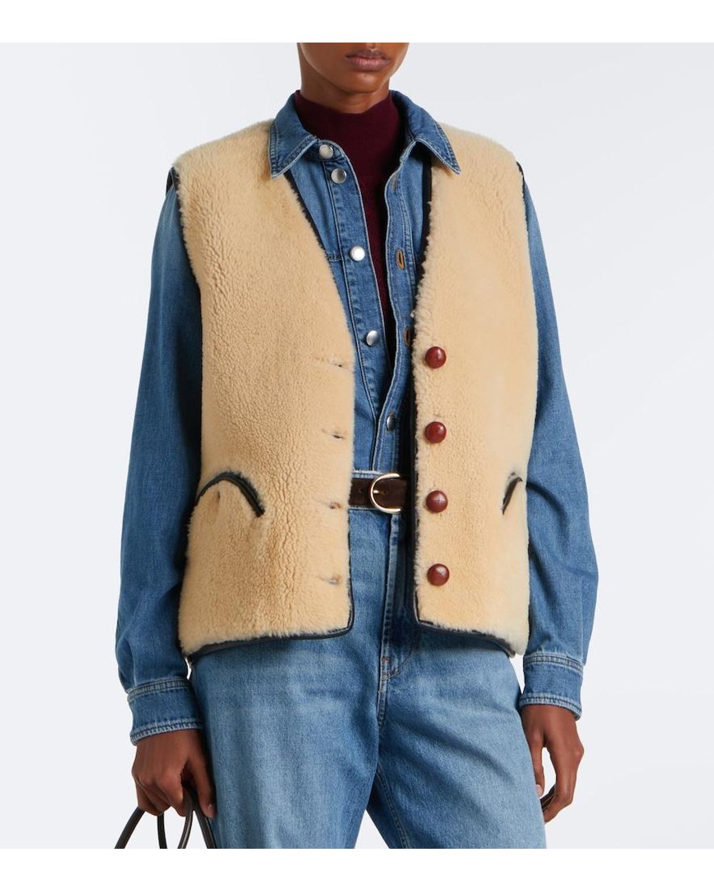 Blazé Milano Natural Gliss Leather-Trimmed Shearling Vest