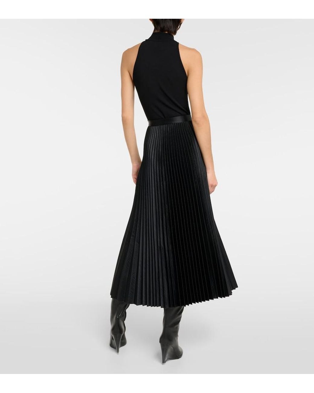 Alaïa Black Pleated Croc-Effect Satin Midi Skirt