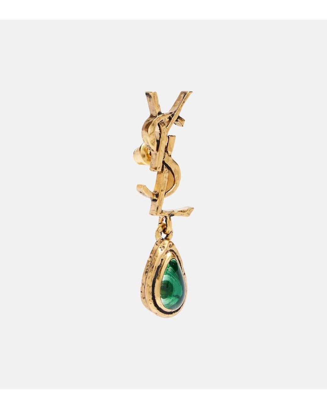 Saint Laurent White Cassandre Embellished Drop Earrings