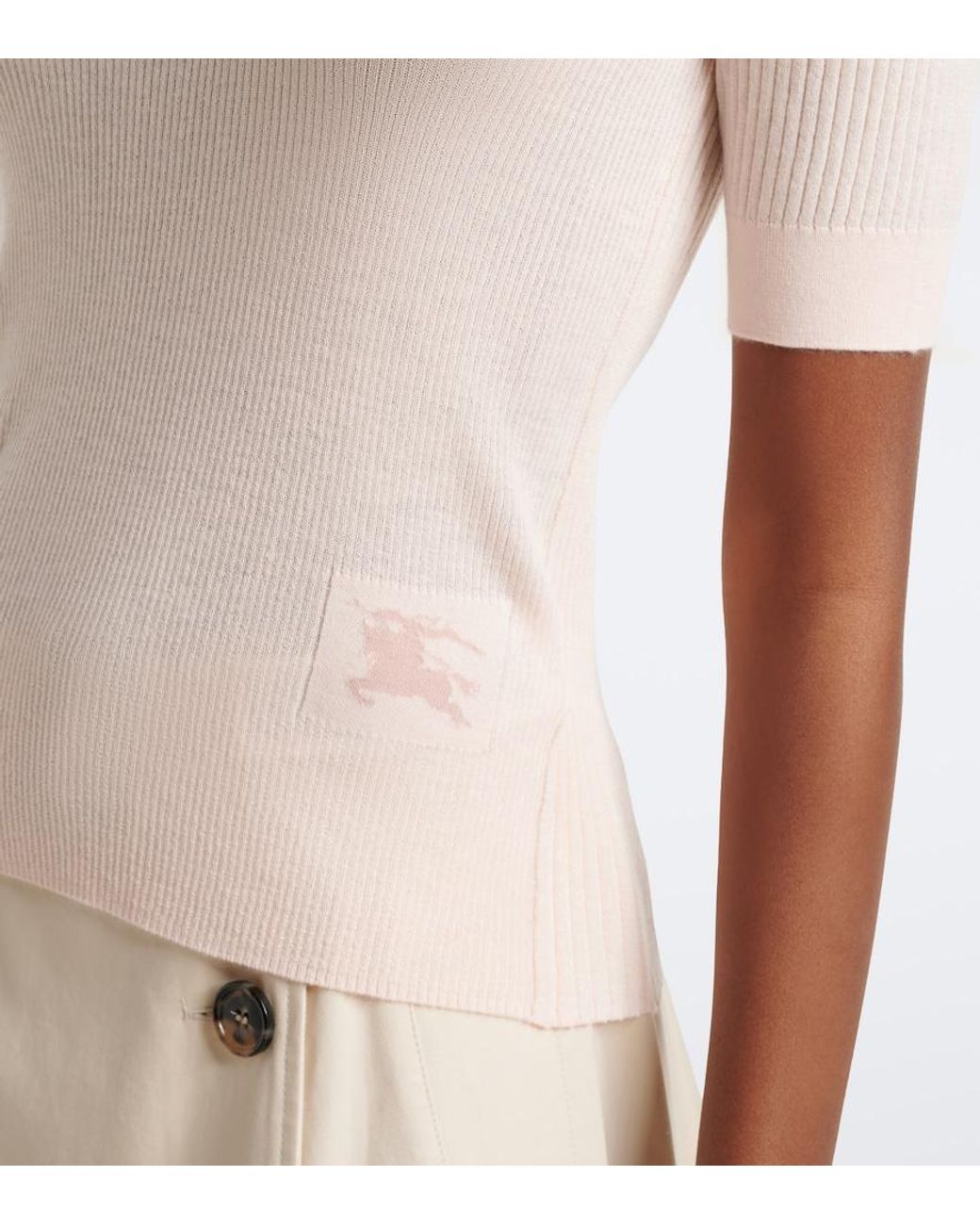 Burberry Natural Ekd Ribbed-Knit Cashmere Polo Shirt