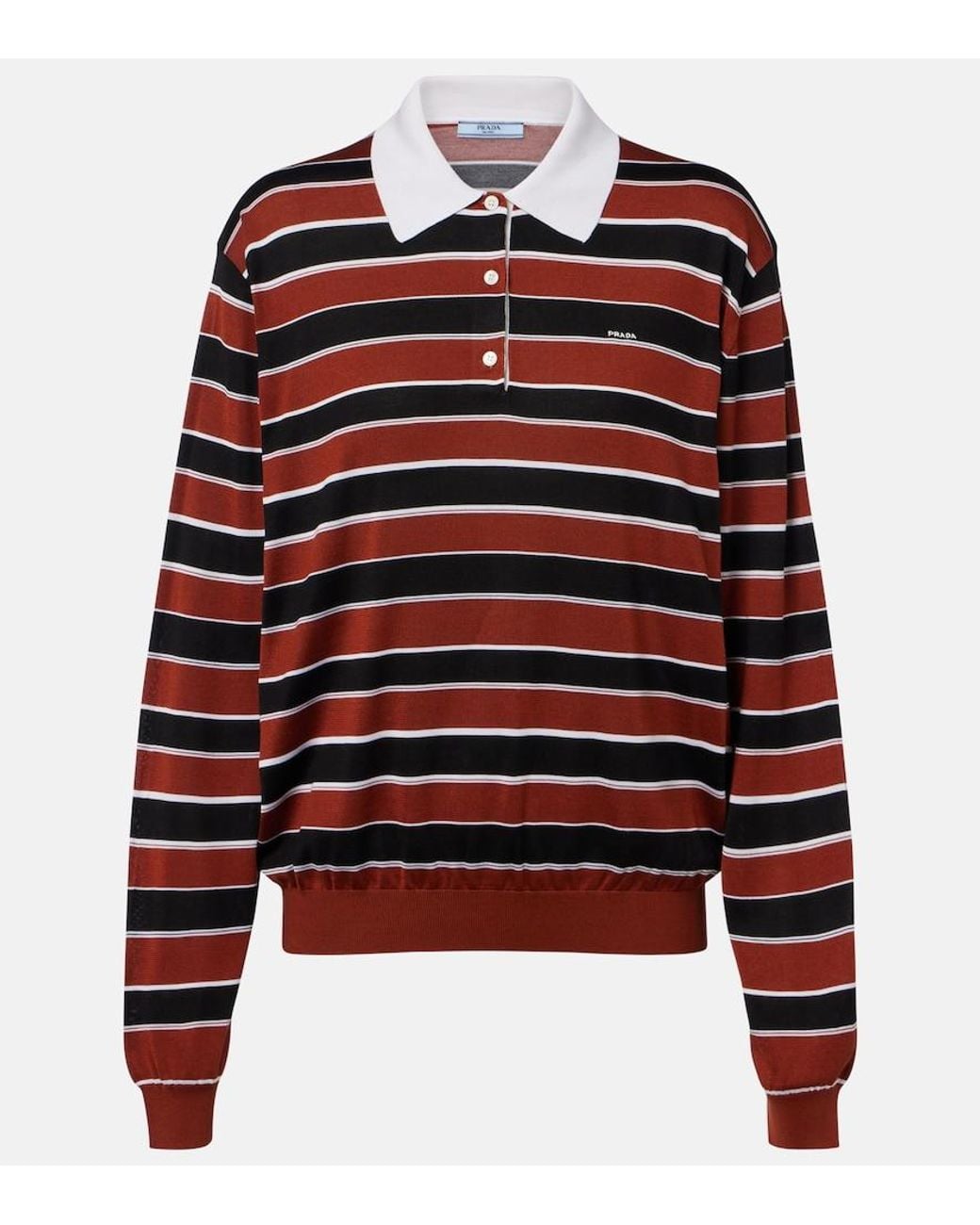 Prada Red Striped Silk Polo Shirt