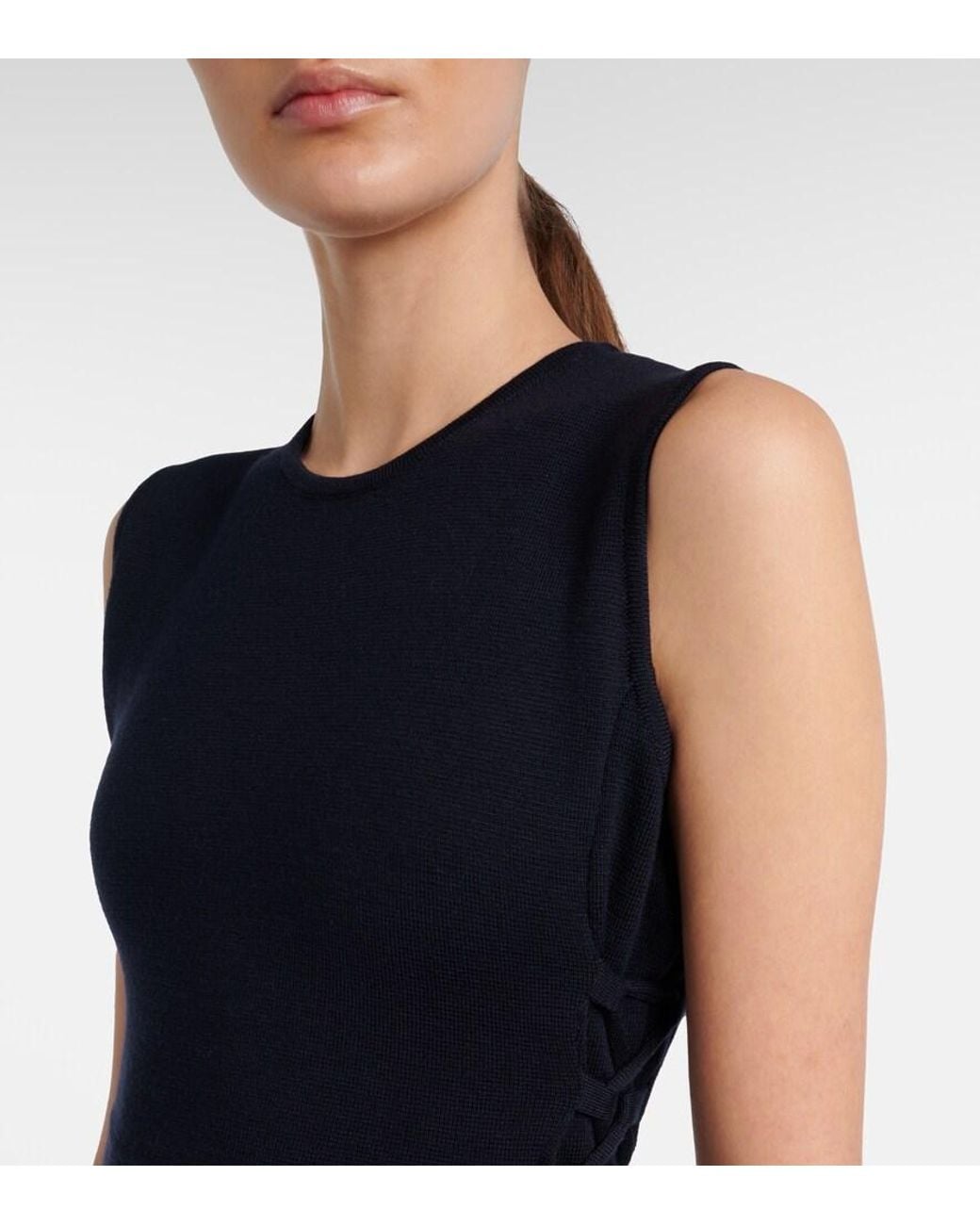 Max Mara Blue Delfi Virgin Wool Midi Dress