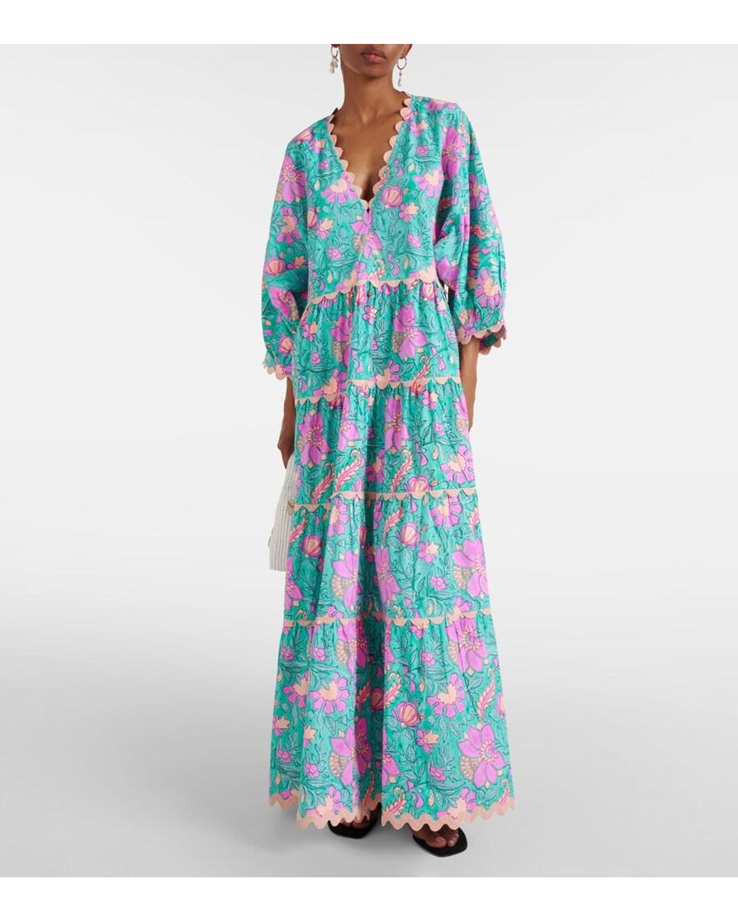 Juliet Dunn Blue Colorblocked Cotton Poplin Maxi Dress