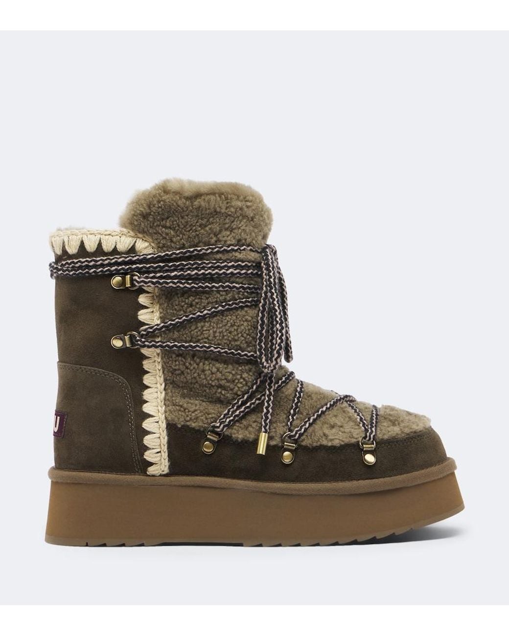 Mou Green Shearling And Suede Ankle Boots