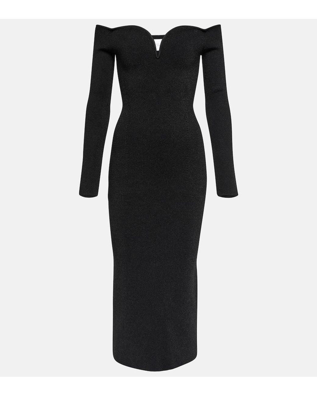 Galvan Black Grace Off-Shoulder Midi Dress