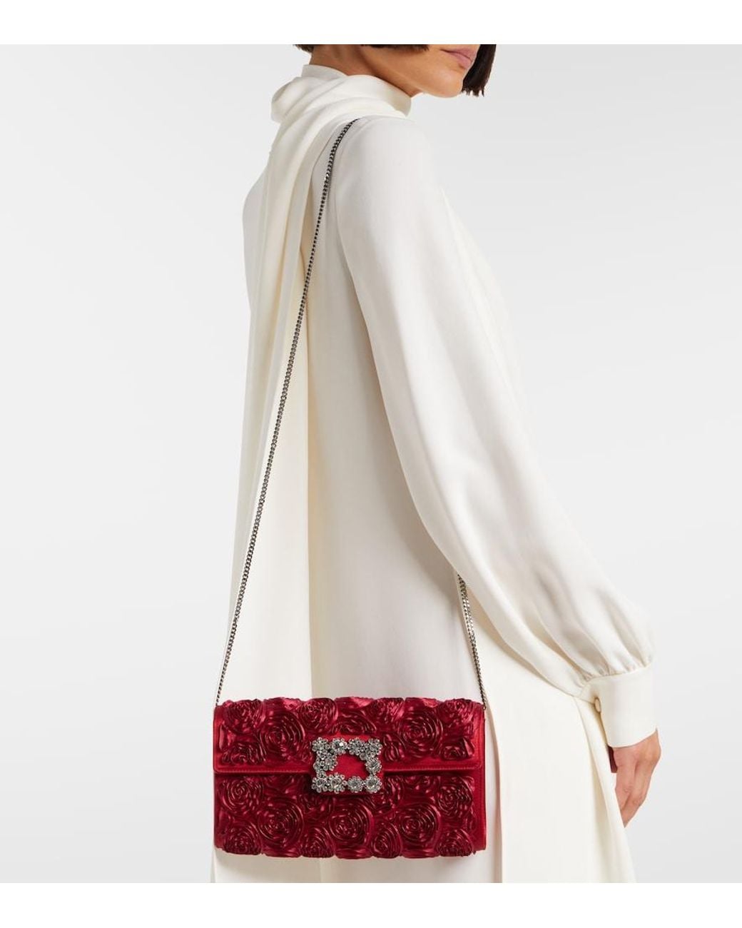 Roger Vivier Red Rose Vivier Embellished Satin Clutch