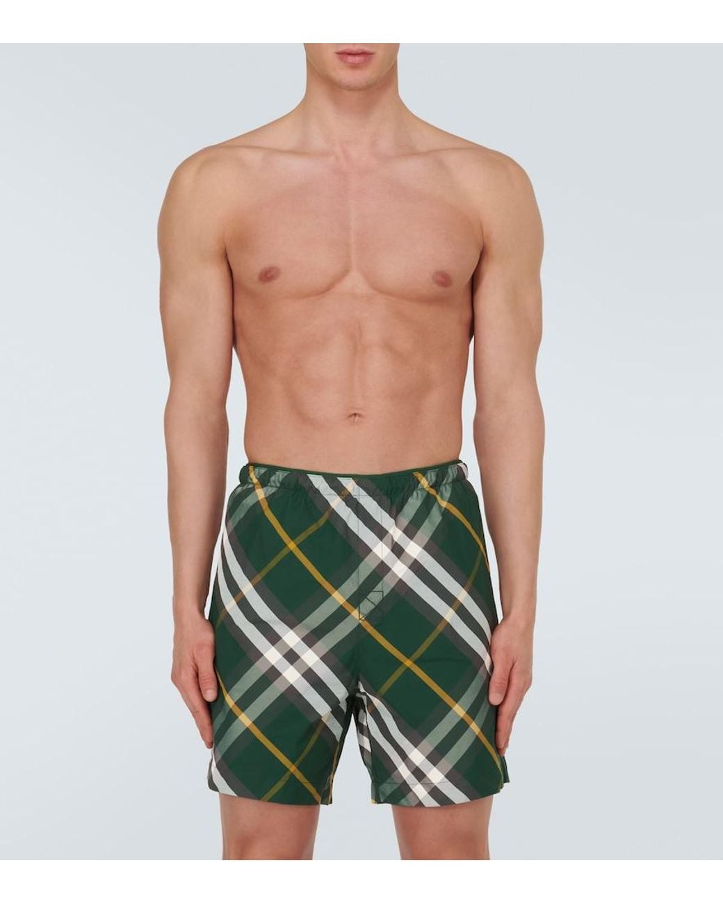 Burberry Green Ekd Logo Check Swim Shorts for men