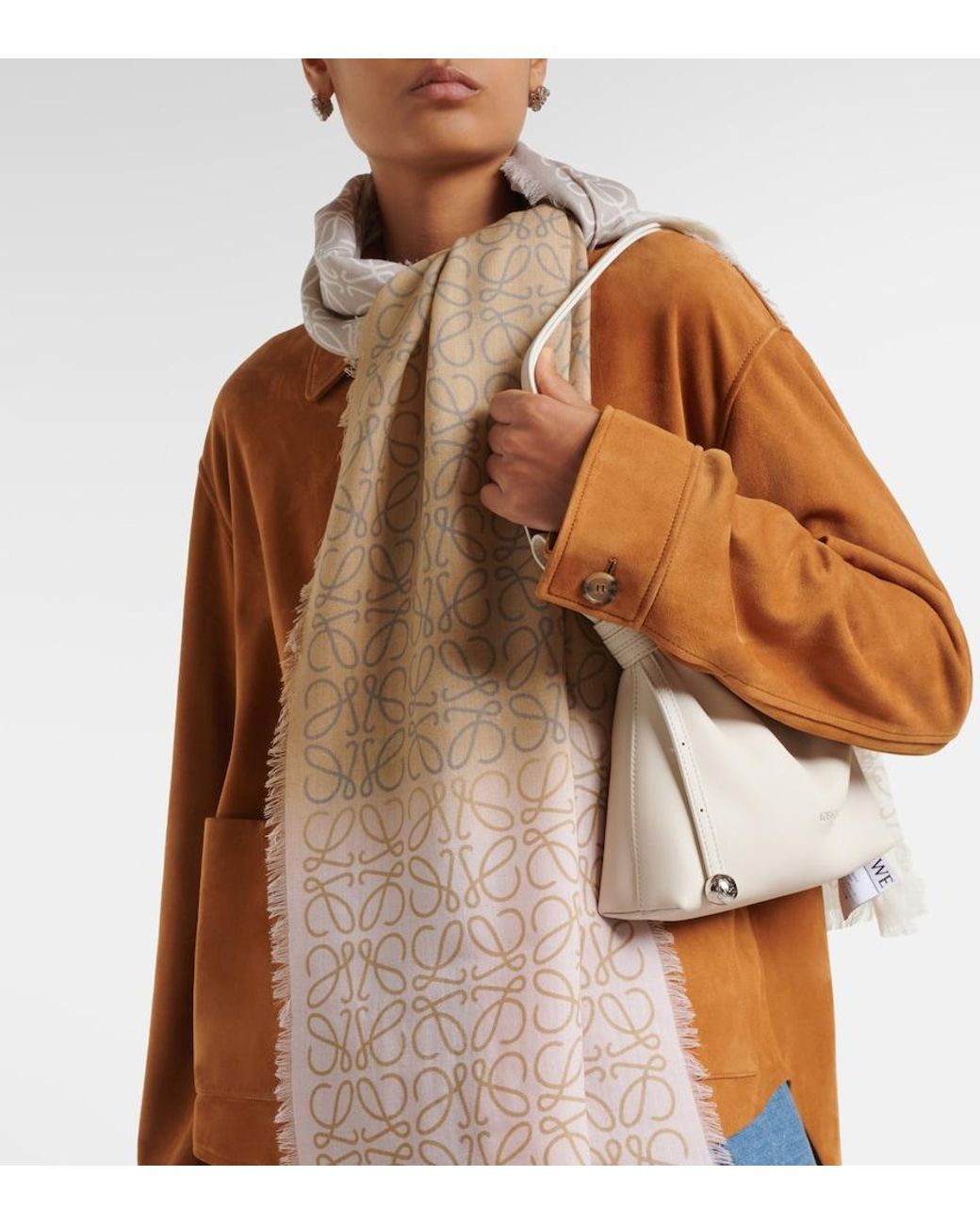 Loewe White Anagram Wool, Silk And Cashmere Scarf