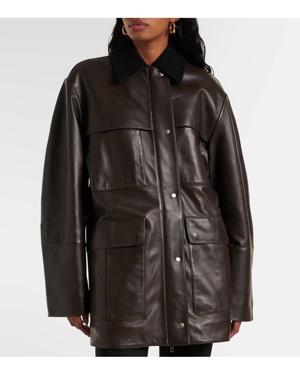 Vince Black Wool-Trimmed Leather Jacket