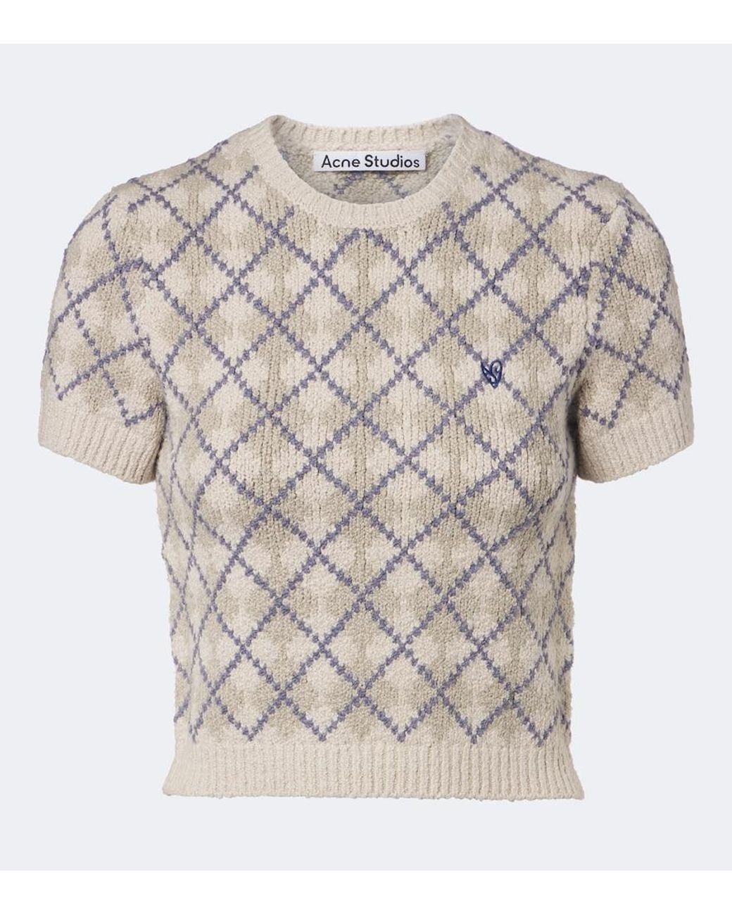 Acne White Argyle Cotton-Blend Boucle Sweater