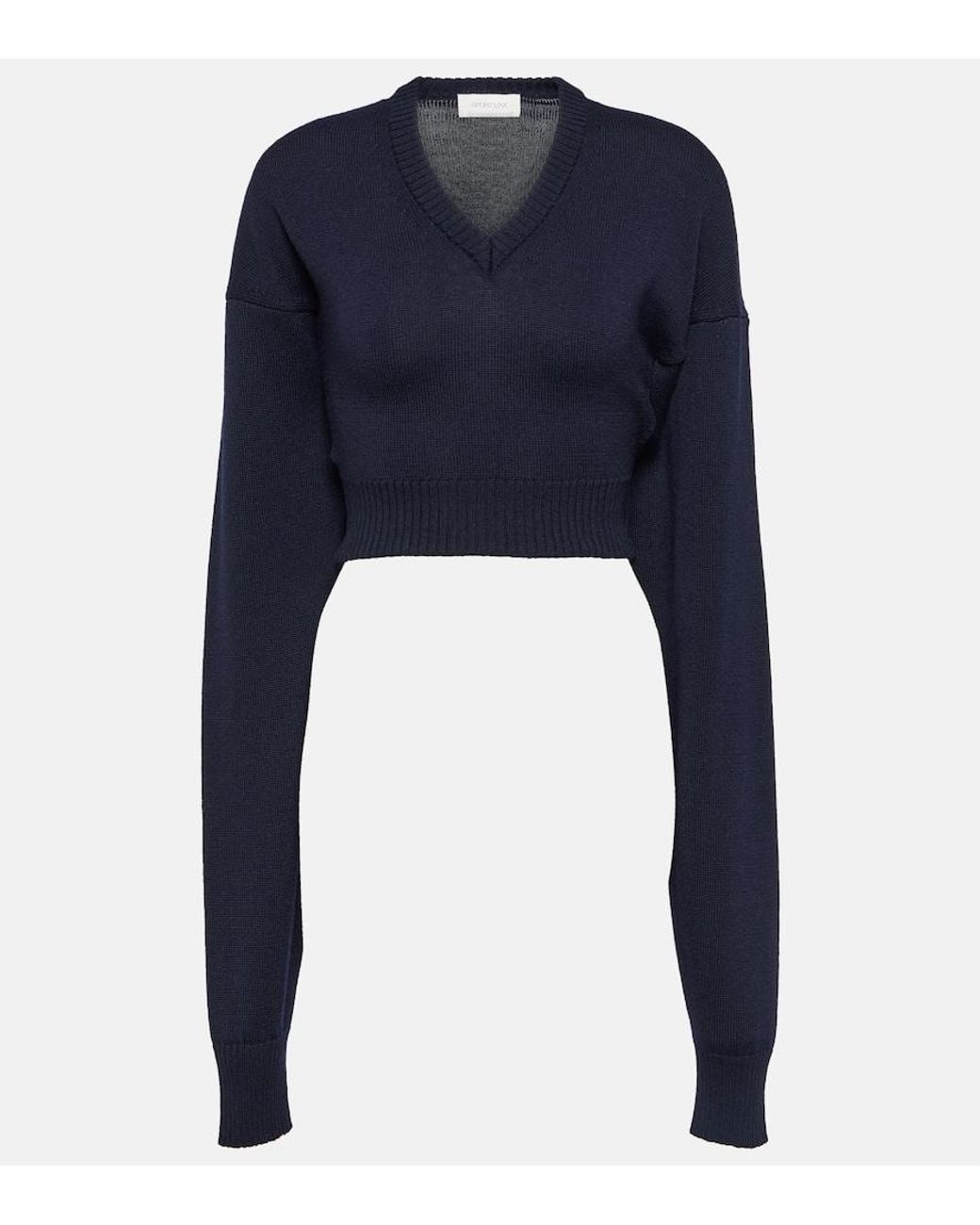 Sportmax Blue Pomez Cropped Wool Sweater