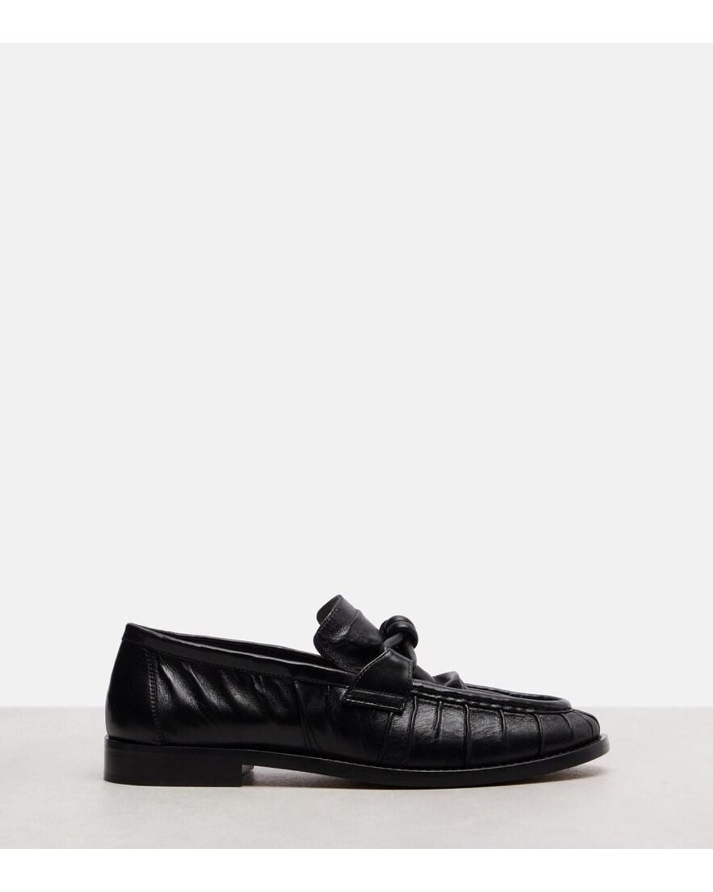 Bottega Veneta Black Astaire Knotted Crinkled-Leather Loafers