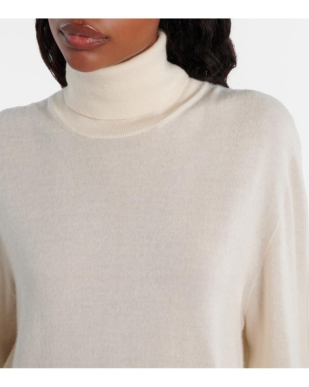 The Row White Lizzy Cashmere Turtleneck Sweater