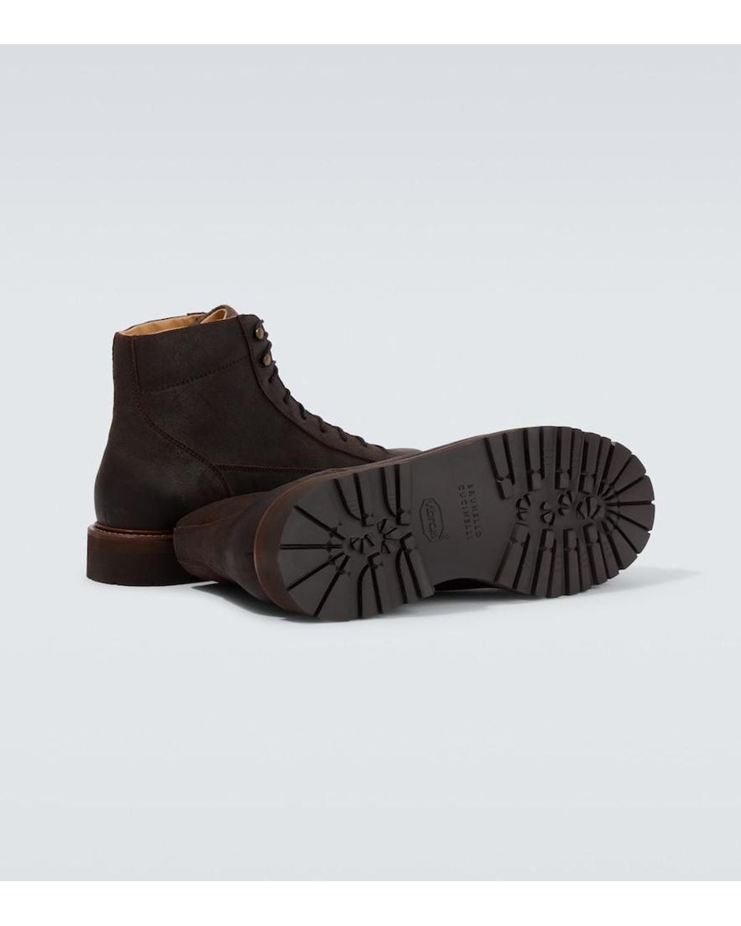 Brunello Cucinelli Brown Leather Lace-Up Boots for men