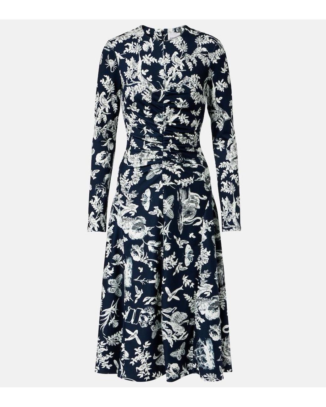 Erdem Blue Floral Ruched Midi Dress