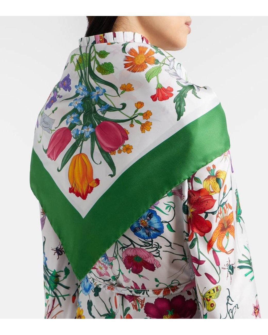 Gucci Green Flora Silk Twill Scarf