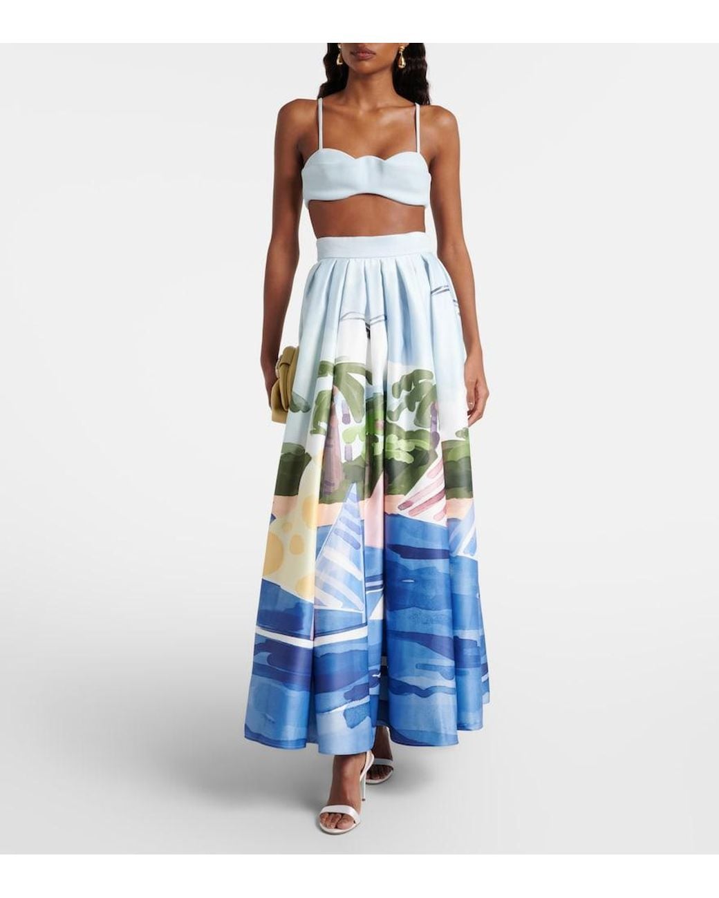 LEO LIN Blue Printed Pleated Maxi Skirt