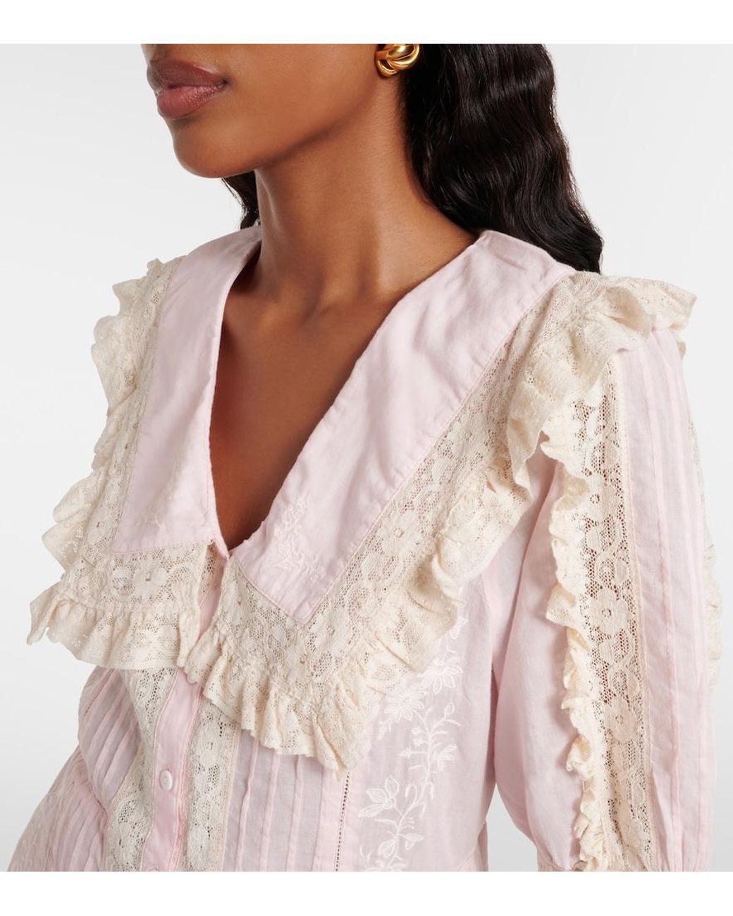 Rixo Pink Dove Embroidered Cotton Voile Minidress