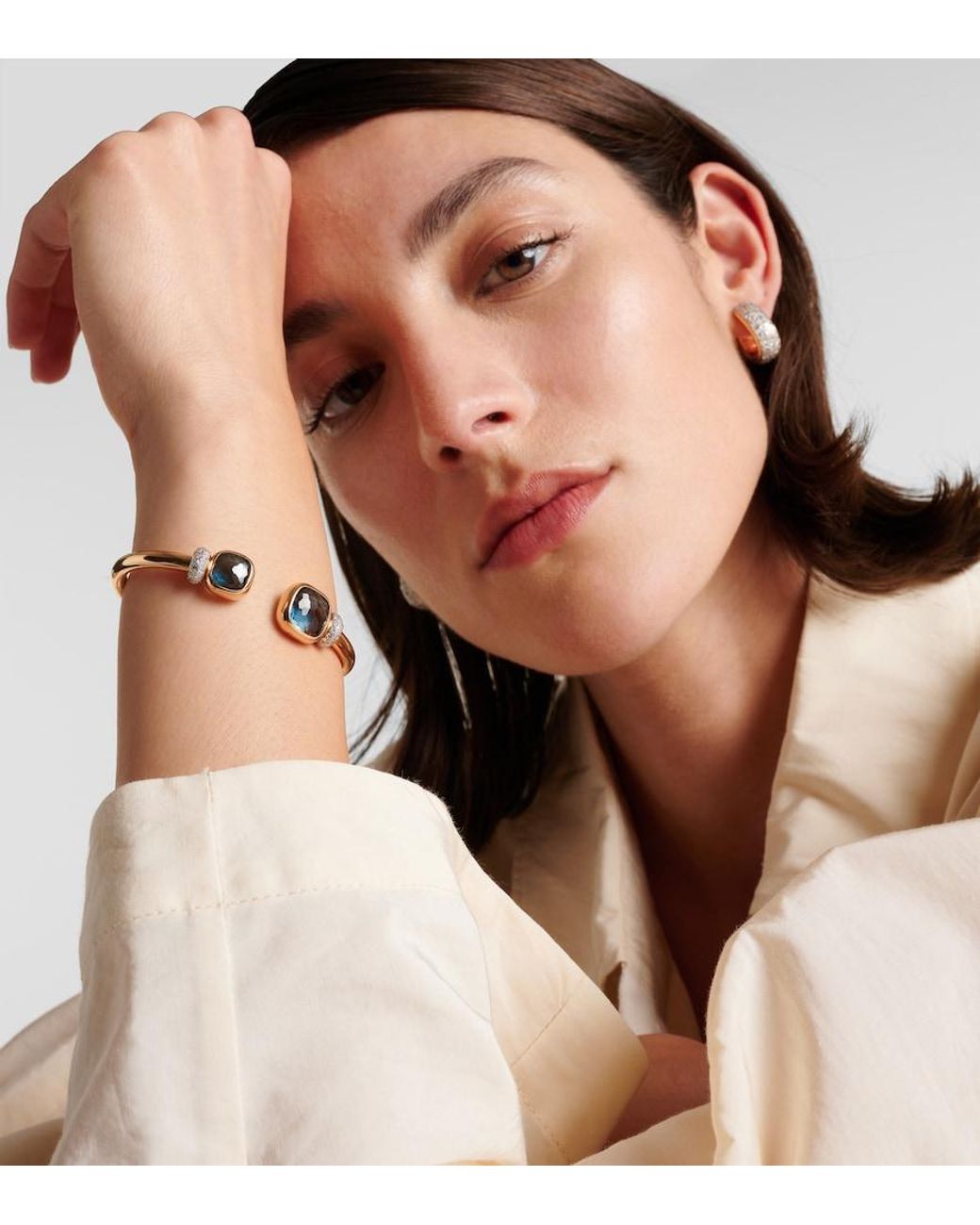 Pomellato White Nudo 18kt Rose Gold Bangle With Blue Topaz And Diamond