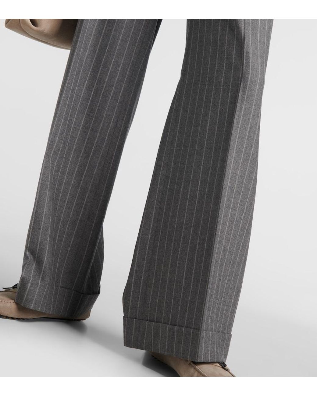 Brunello Cucinelli Gray Wide-Leg Virgin Wool Pants