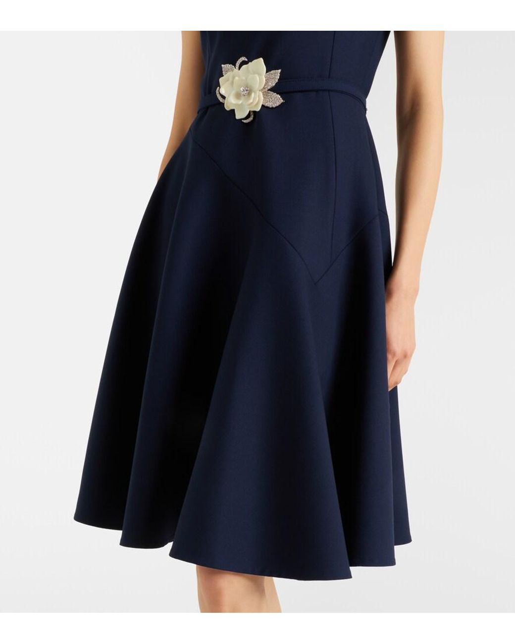 Oscar de la Renta Blue Belted Wool-Blend Midi Dress