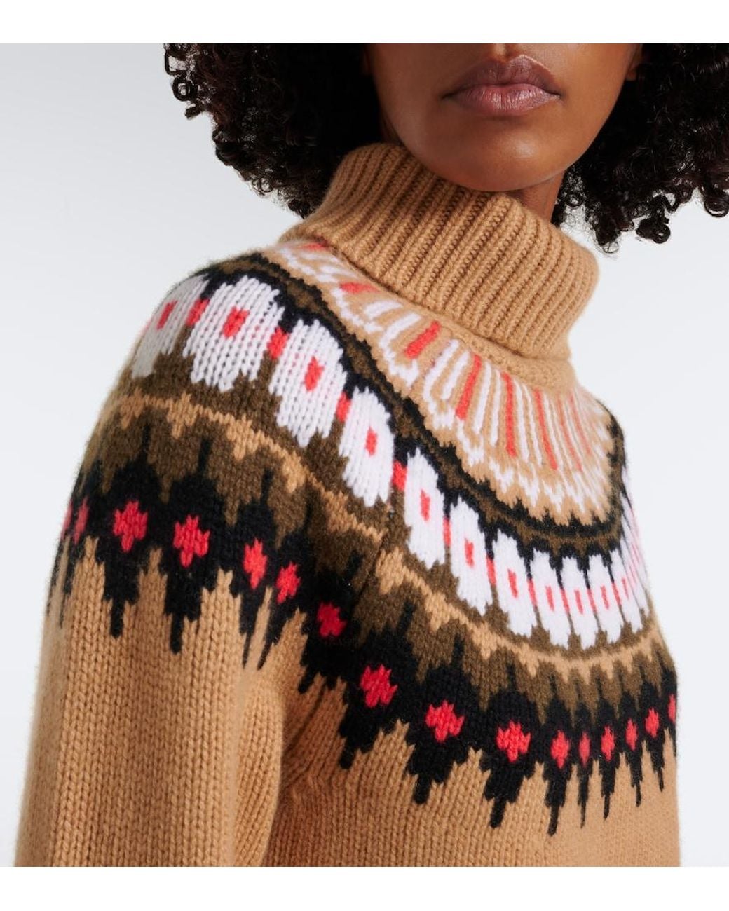 Bogner Brown Ingrid Fair Isle Cashmere Turtleneck Sweater