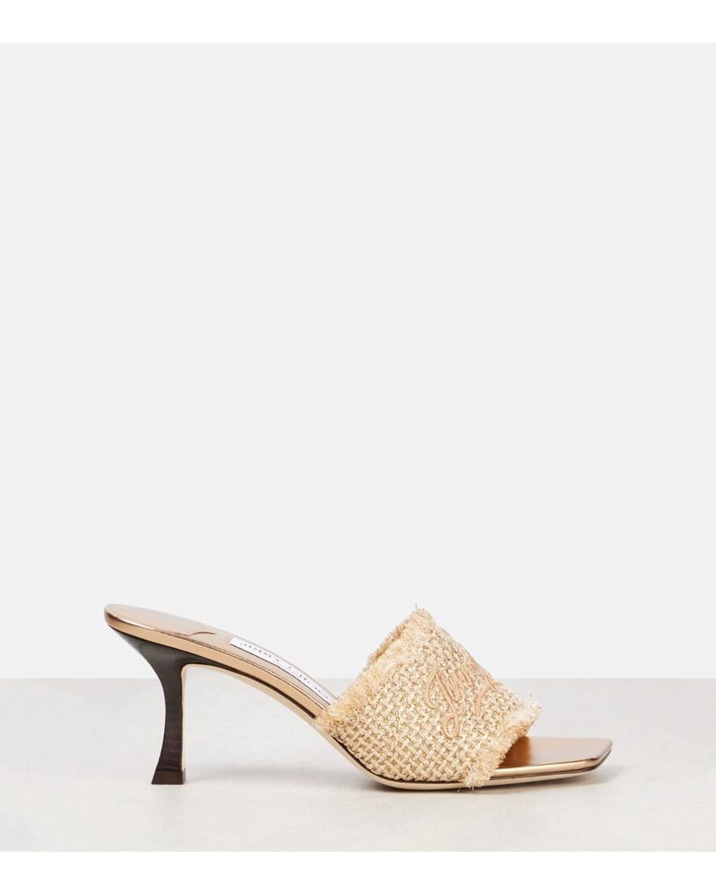 Jimmy Choo Natural Alexia 70 Logo Woven Lame Mules