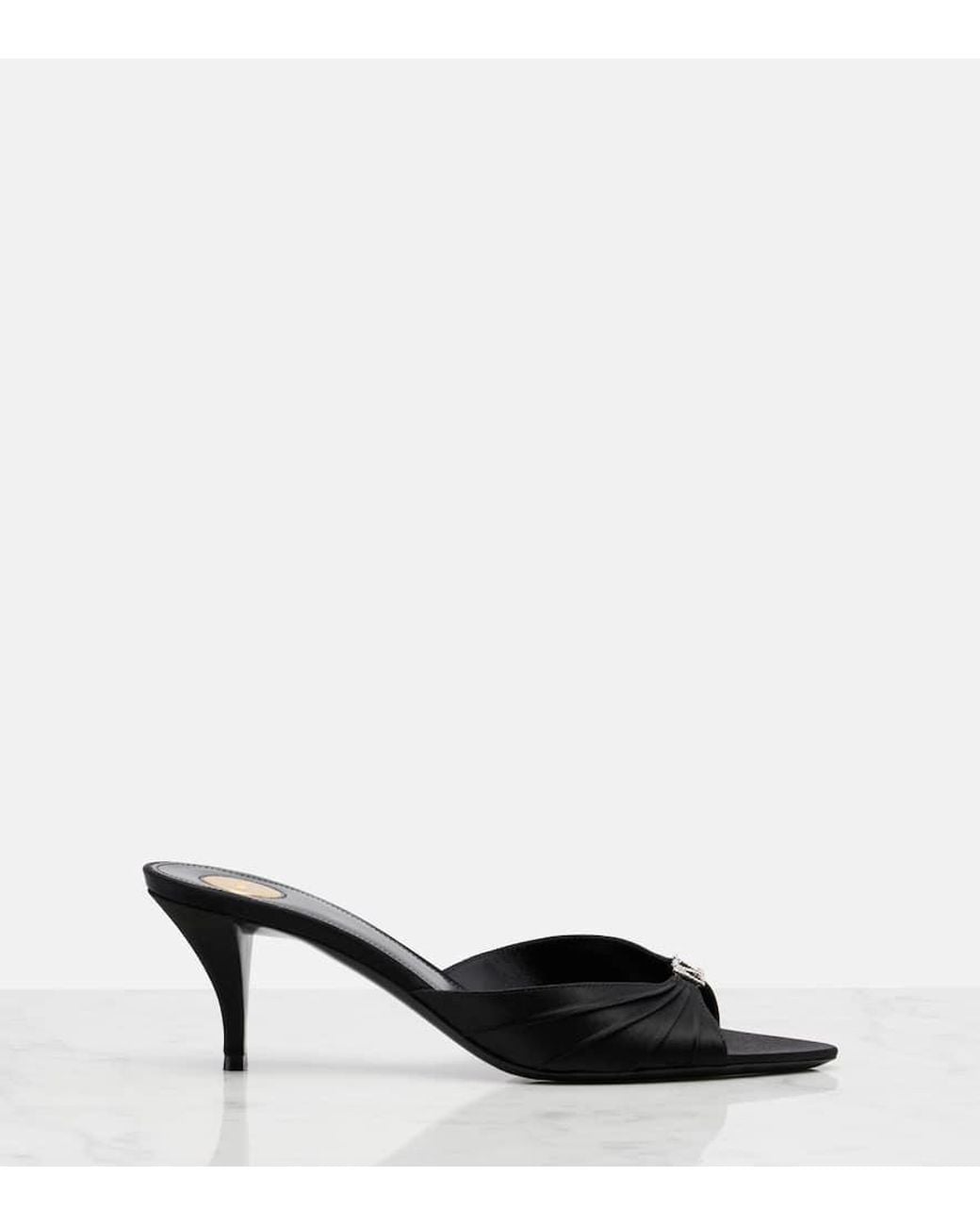 Saint Laurent Black Pantoletten Jerry 60 Aus Satin Mit Kristallen