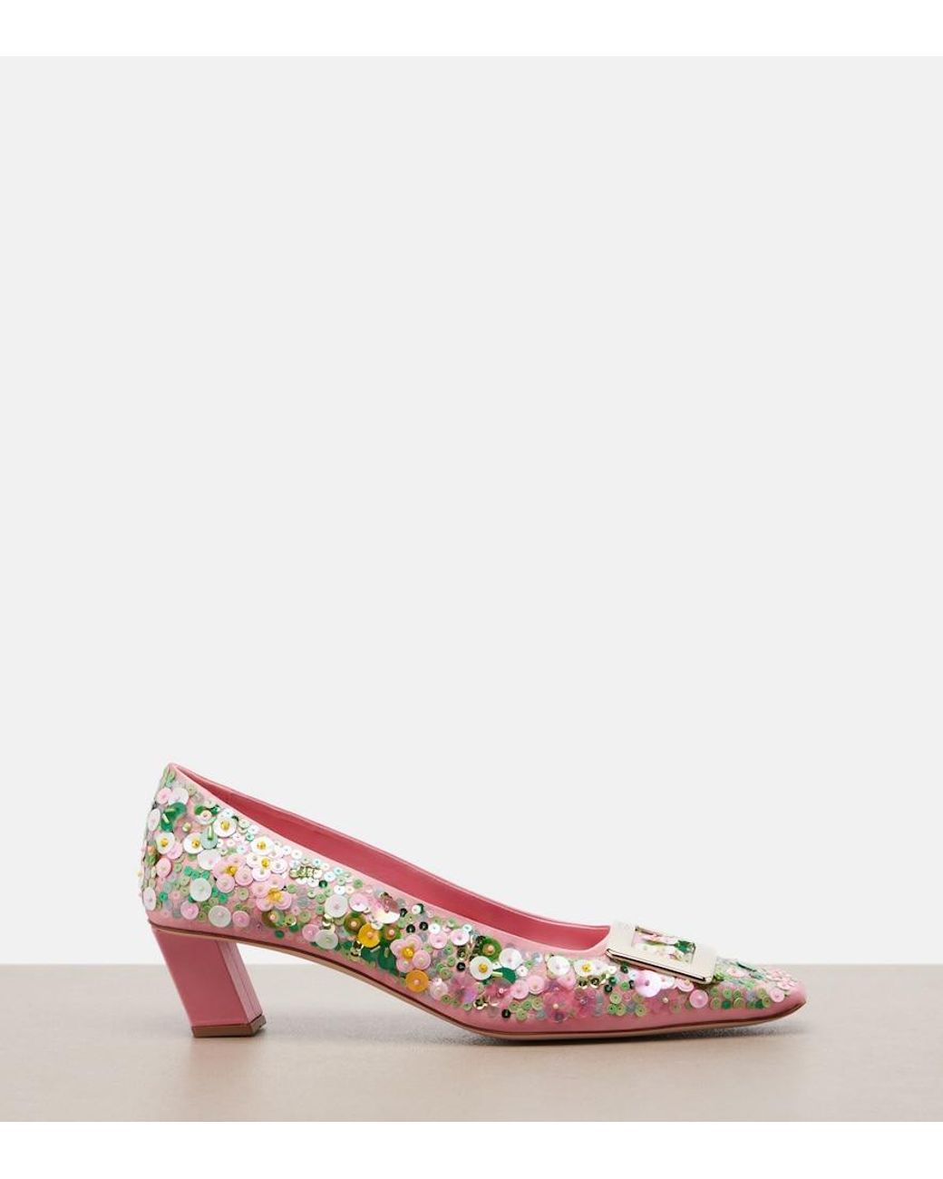 Roger Vivier Pink Belle Vivier Beaded Satin Pumps