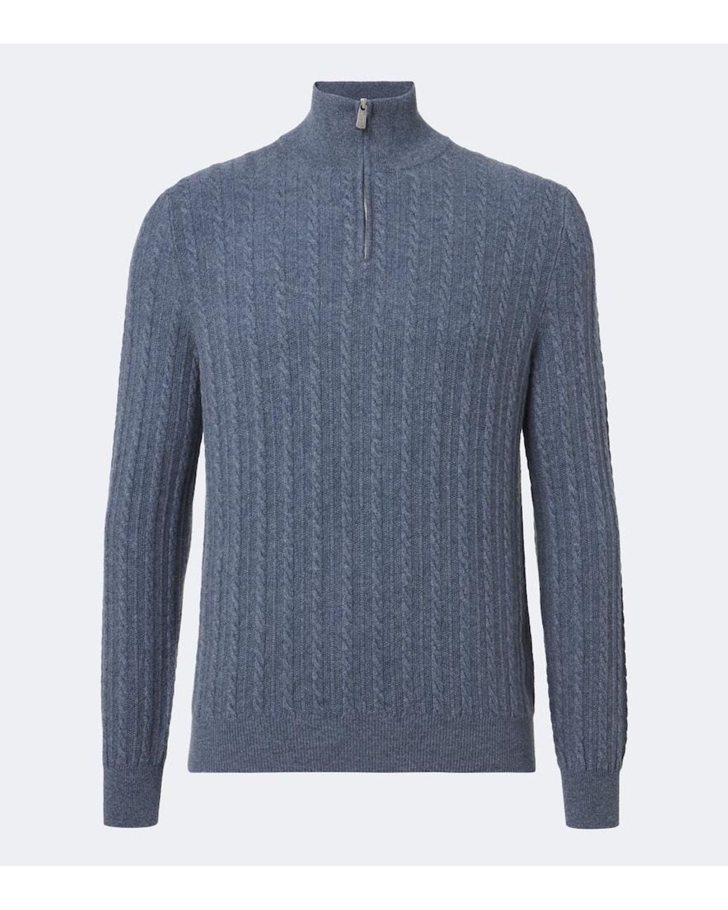Fedeli Blue Cable-Knit Cashmere Half-Zip Sweater for men
