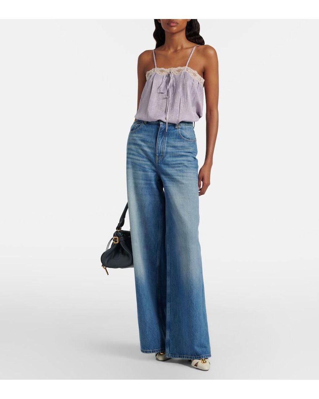 Chloé Purple Lace-Trimmed Silk Top